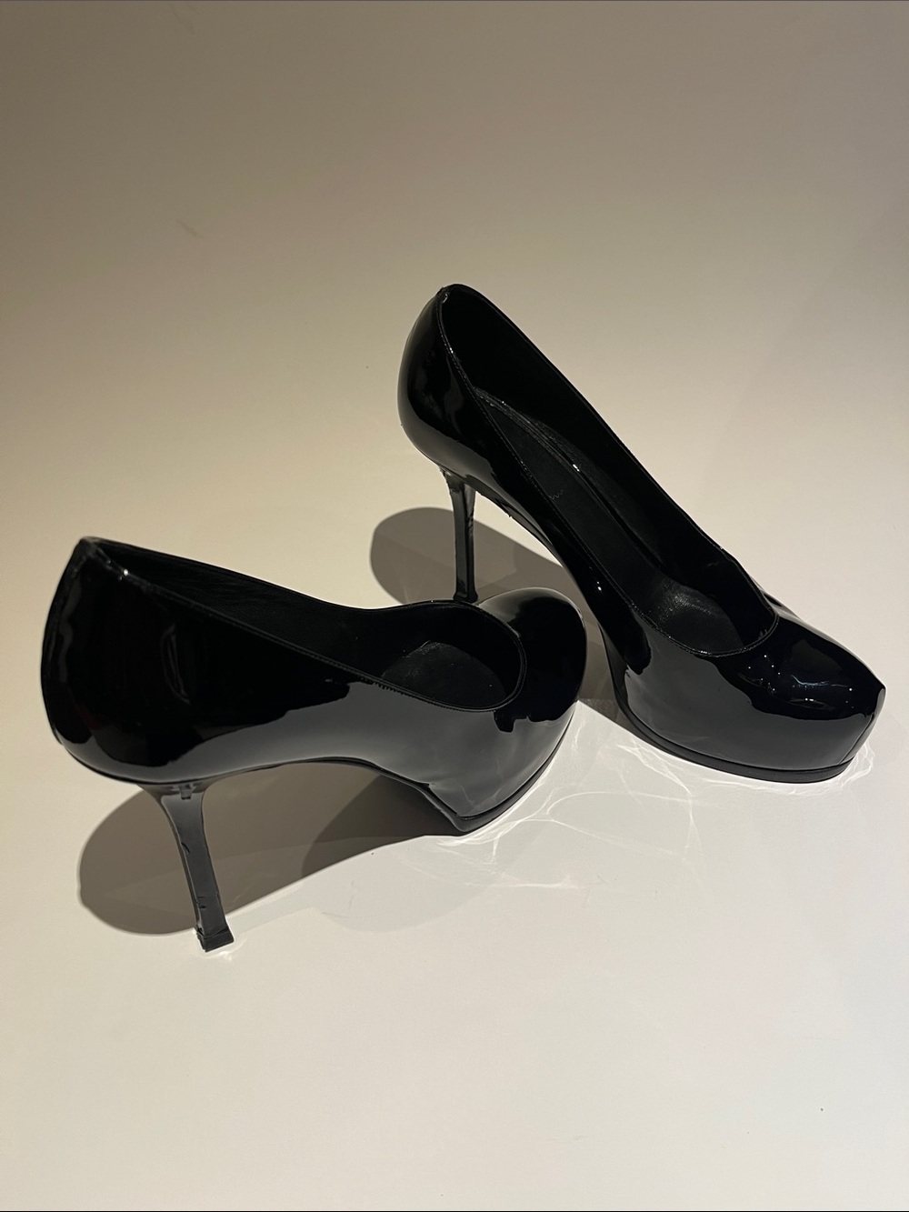 YSL Tribtoo Black Patent Platform Stiletto Pumps